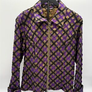 Samuel Dong Purple and Gold Geometric Blazer